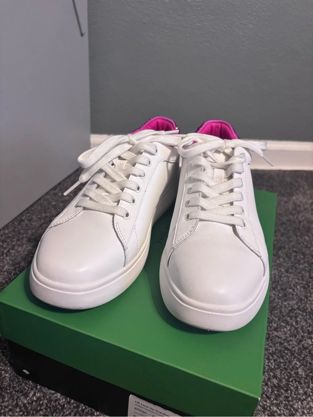 kate spade White Leather Sneakers with Pink Crystal Heel